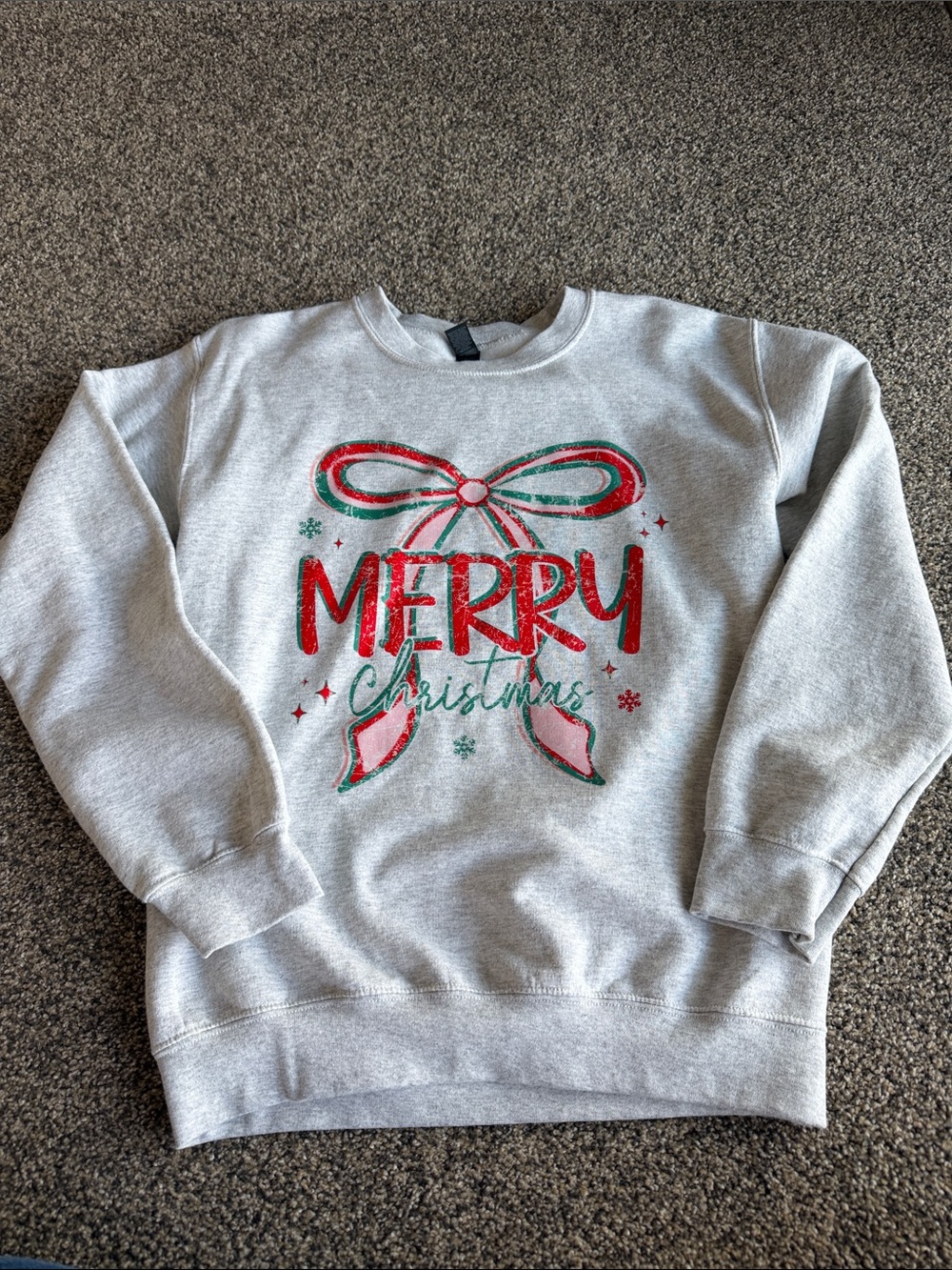 Gildan Gray Sweatshirt with Red and Green Holiday Bow